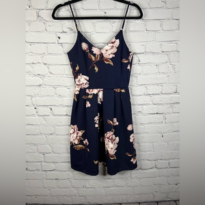 Monteau Navy Pink Floral Spaghetti‎ Strap dress size medium